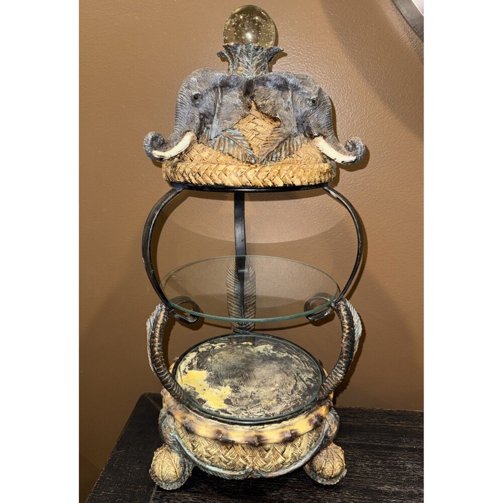 RARE VINTAGE BOMBAY COMPANY EXOTIC ELEPHANT TABLETOP DISPLAY STAND. 26” TALL
